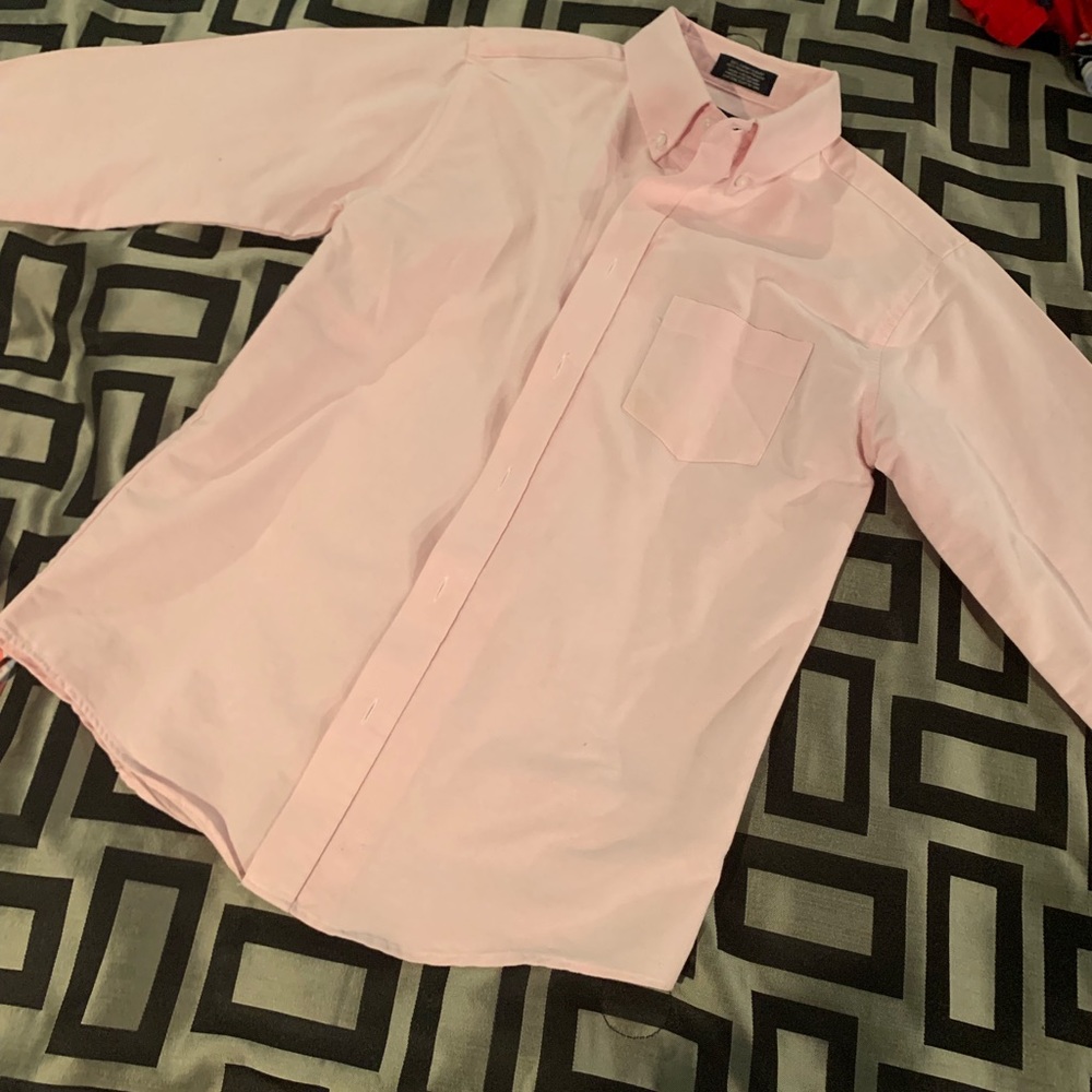 Baby pink boys long sleeve button up shirt